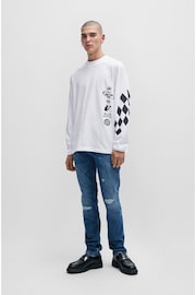 HUGO Racing Inspired Back Graphic Long Sleeve Relaxed Fit White T-Shirt - Image 4 of 5