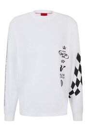 HUGO Racing Inspired Back Graphic Long Sleeve Relaxed Fit White T-Shirt - Image 5 of 5