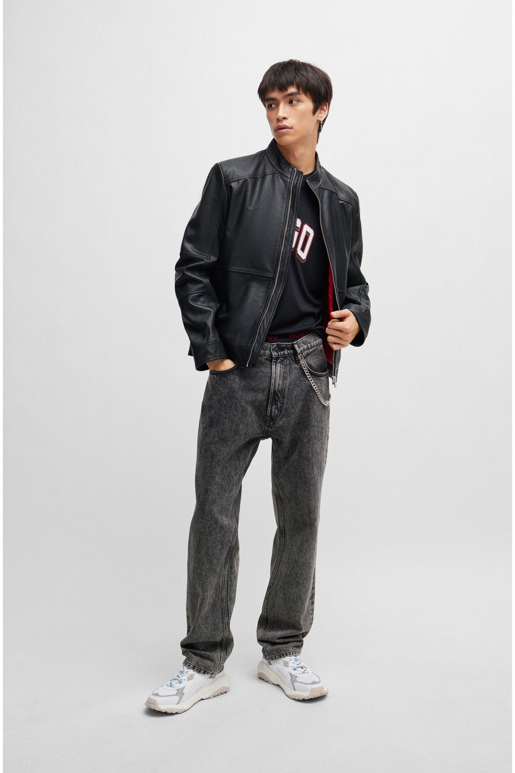 Buy HUGO Black Slim Fit Leather Jacket from Next Ireland
