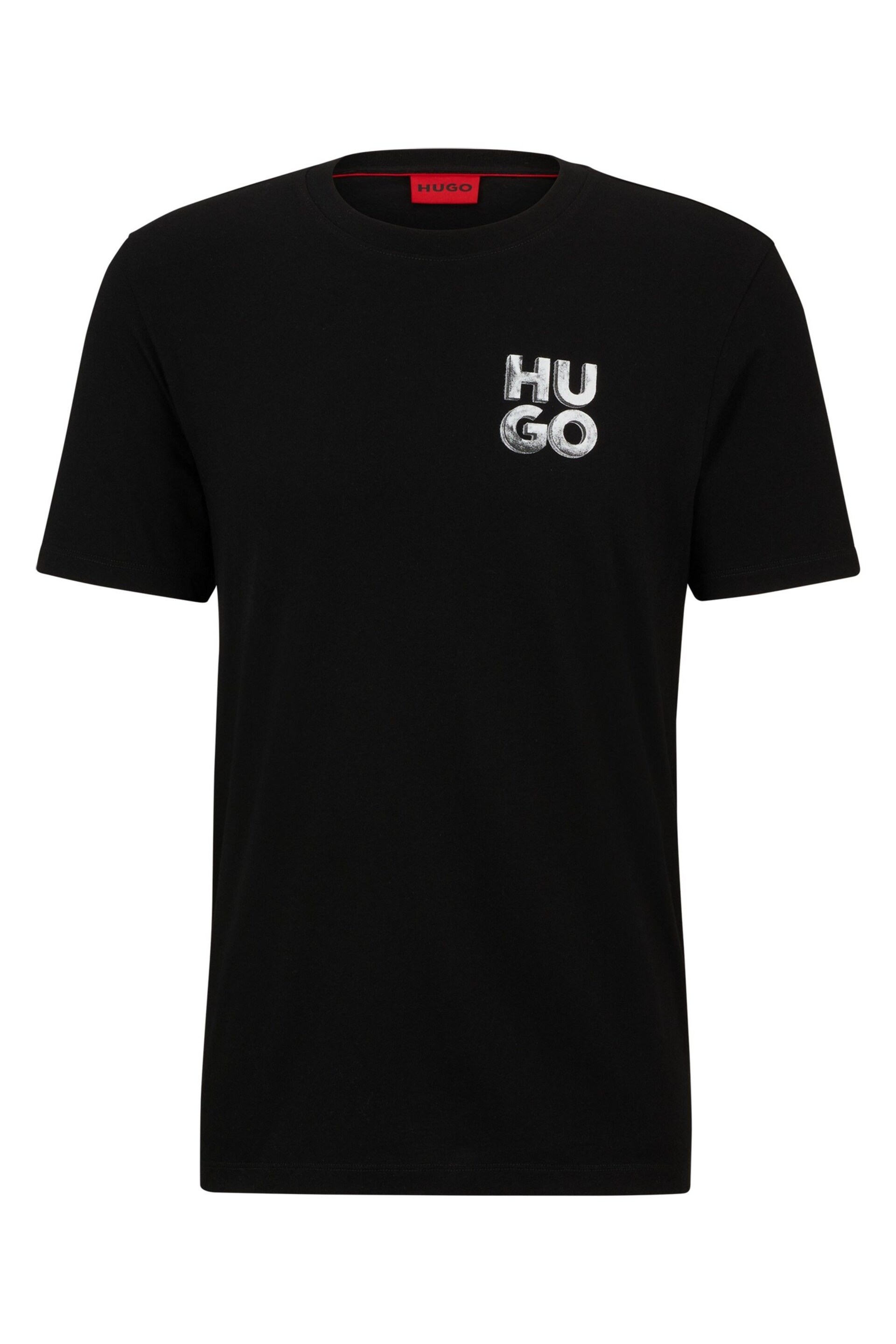 HUGO Cotton-jersey Black T-Shirt with decorative reflective logo - Image 5 of 5