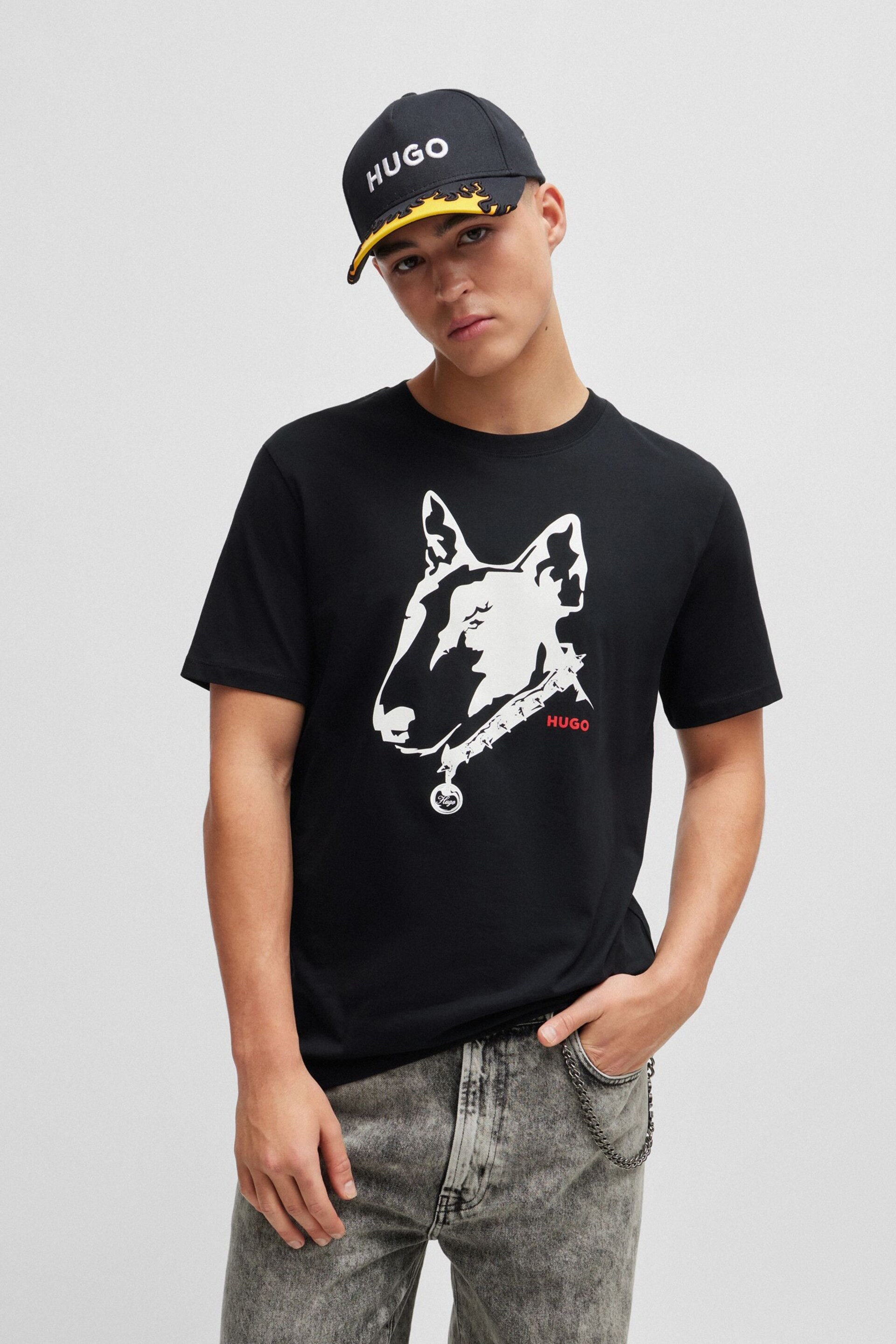 HUGO Dog Graphic Print Regular Fit T-Shirt - Image 1 of 5