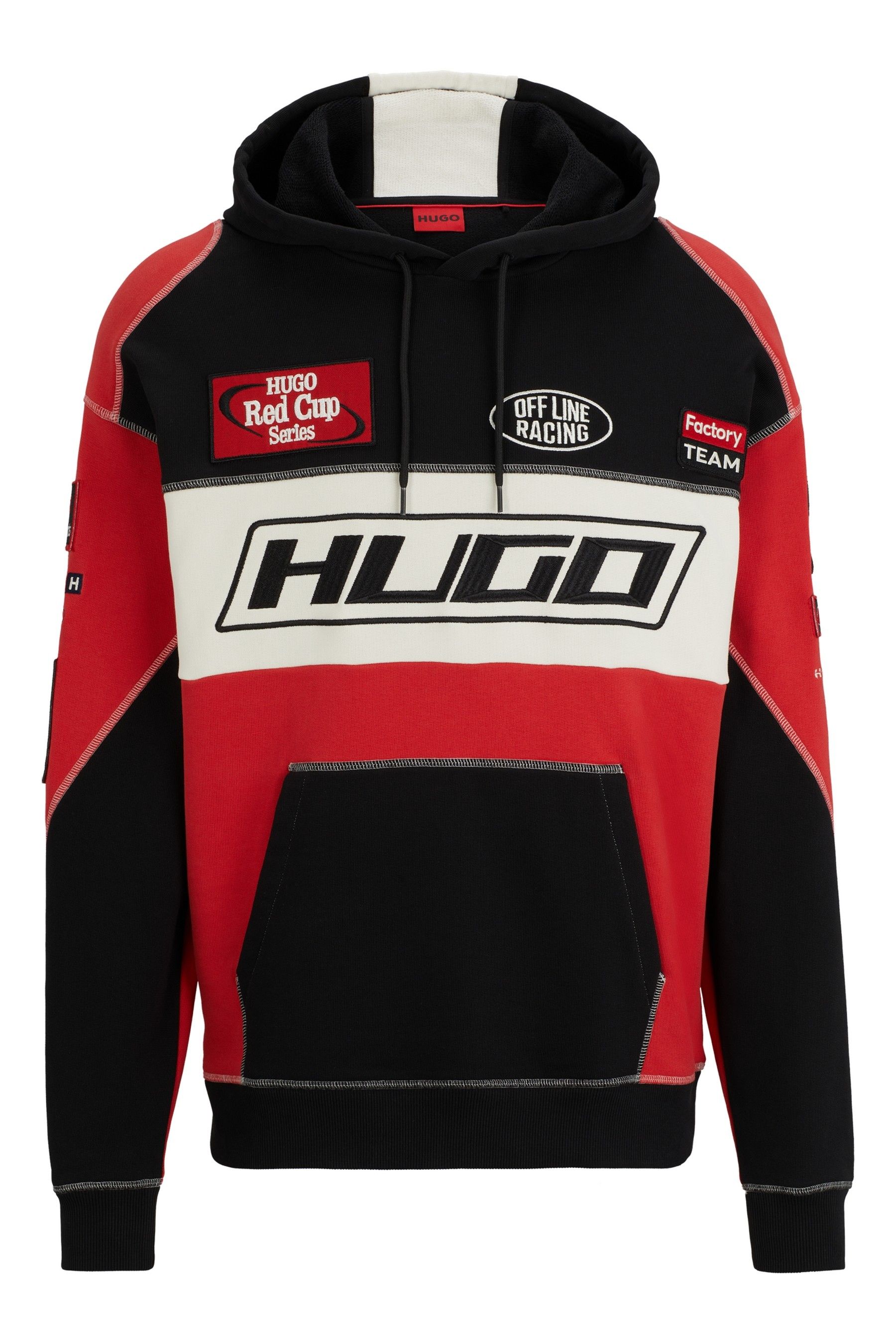 Buy HUGO Red Black Racing Inspired Logo Relaxed Fit Hoodie from Next Luxembourg