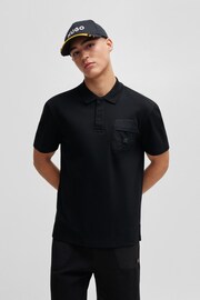 HUGO Stacked Logo Pocket Detail Black Polo Shirt - Image 1 of 6