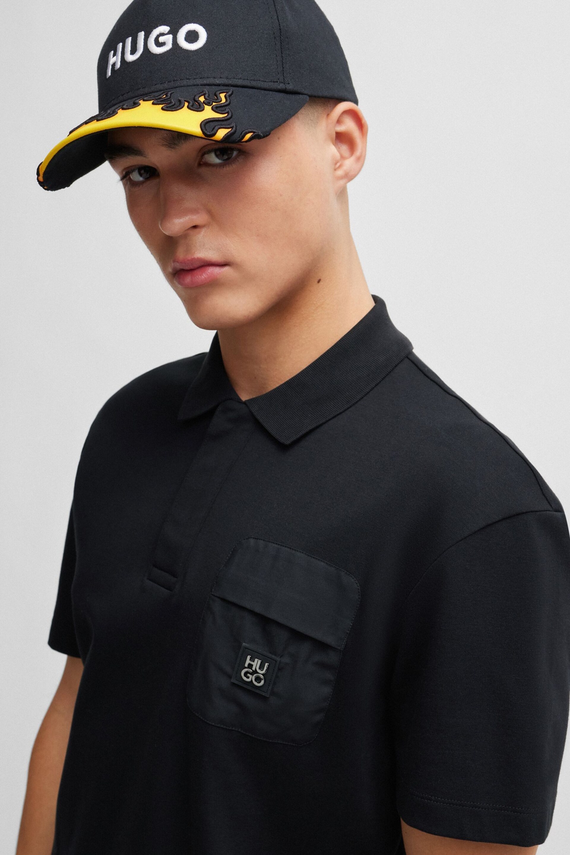 HUGO Stacked Logo Pocket Detail Black Polo Shirt - Image 5 of 6