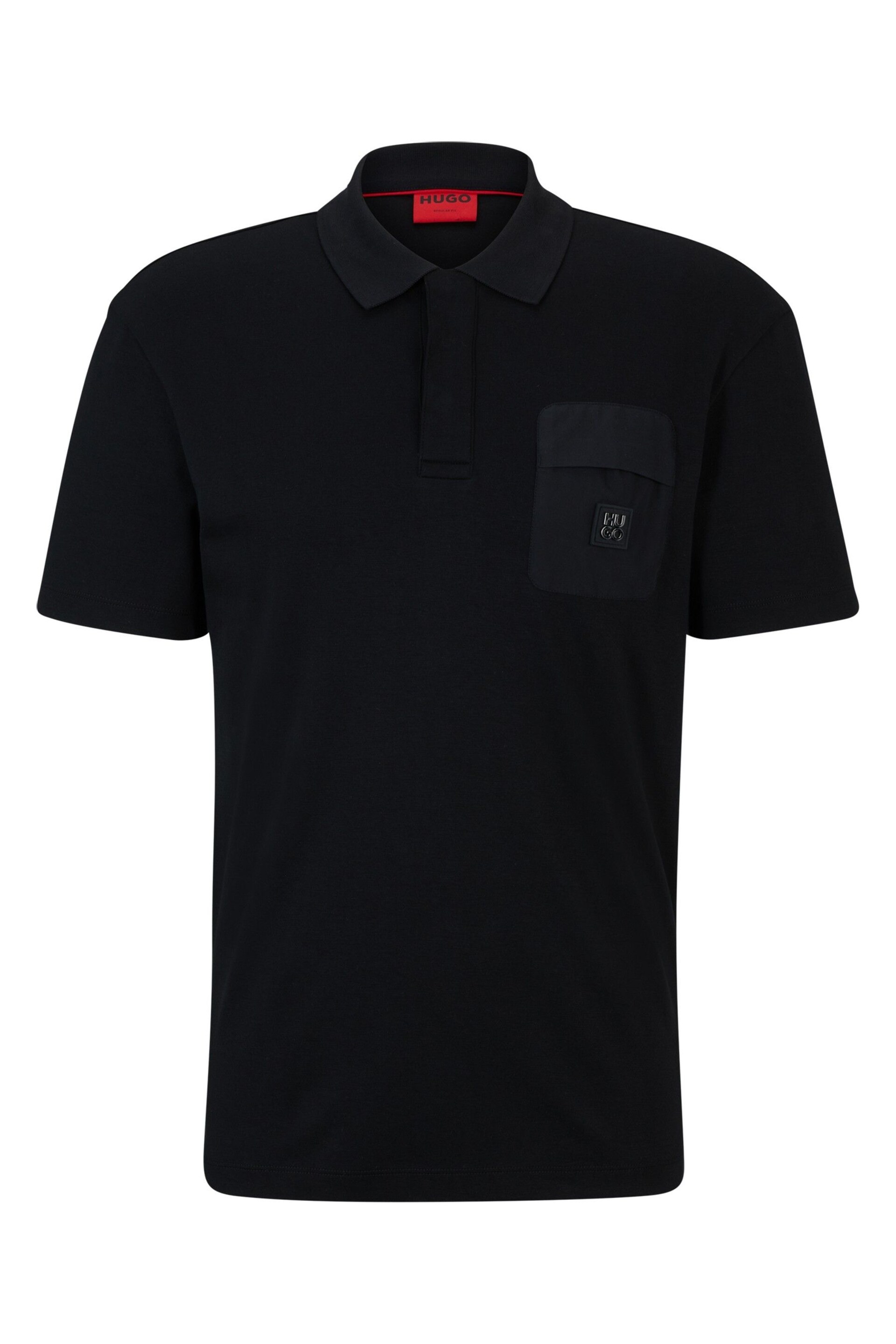 HUGO Stacked Logo Pocket Detail Black Polo Shirt - Image 6 of 6