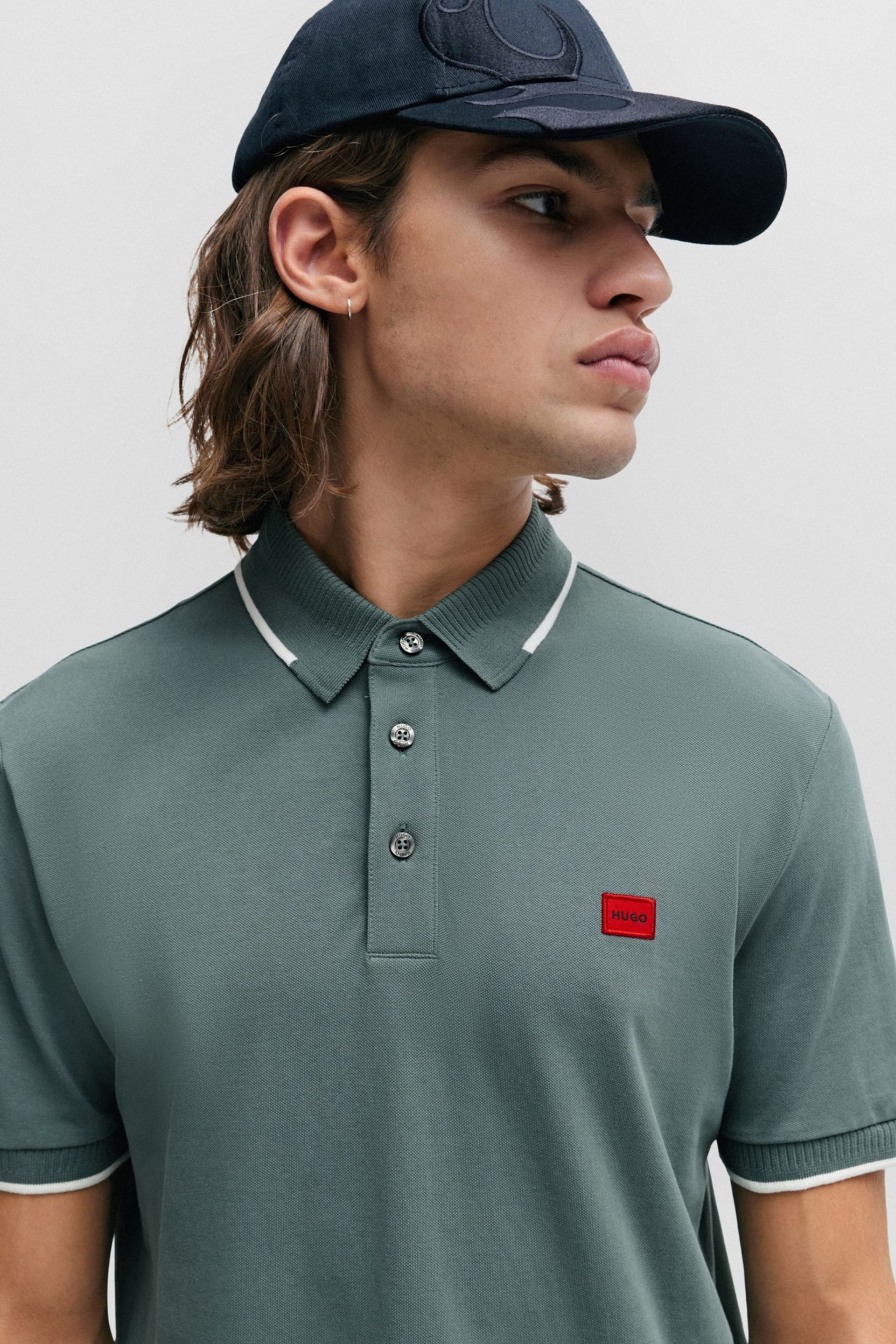 HUGO Cotton-Piqué Slim-Fit Polo Shirt With Logo Label - Image 4 of 5