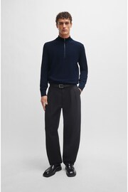 BOSS Dark Blue Zip Neck Premium Knitted Jumper - Image 3 of 5