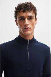 BOSS Dark Blue Zip Neck Premium Knitted Jumper - Image 4 of 5
