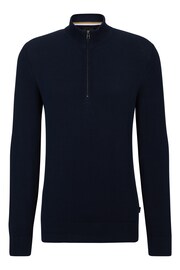 BOSS Dark Blue Zip Neck Premium Knitted Jumper - Image 5 of 5