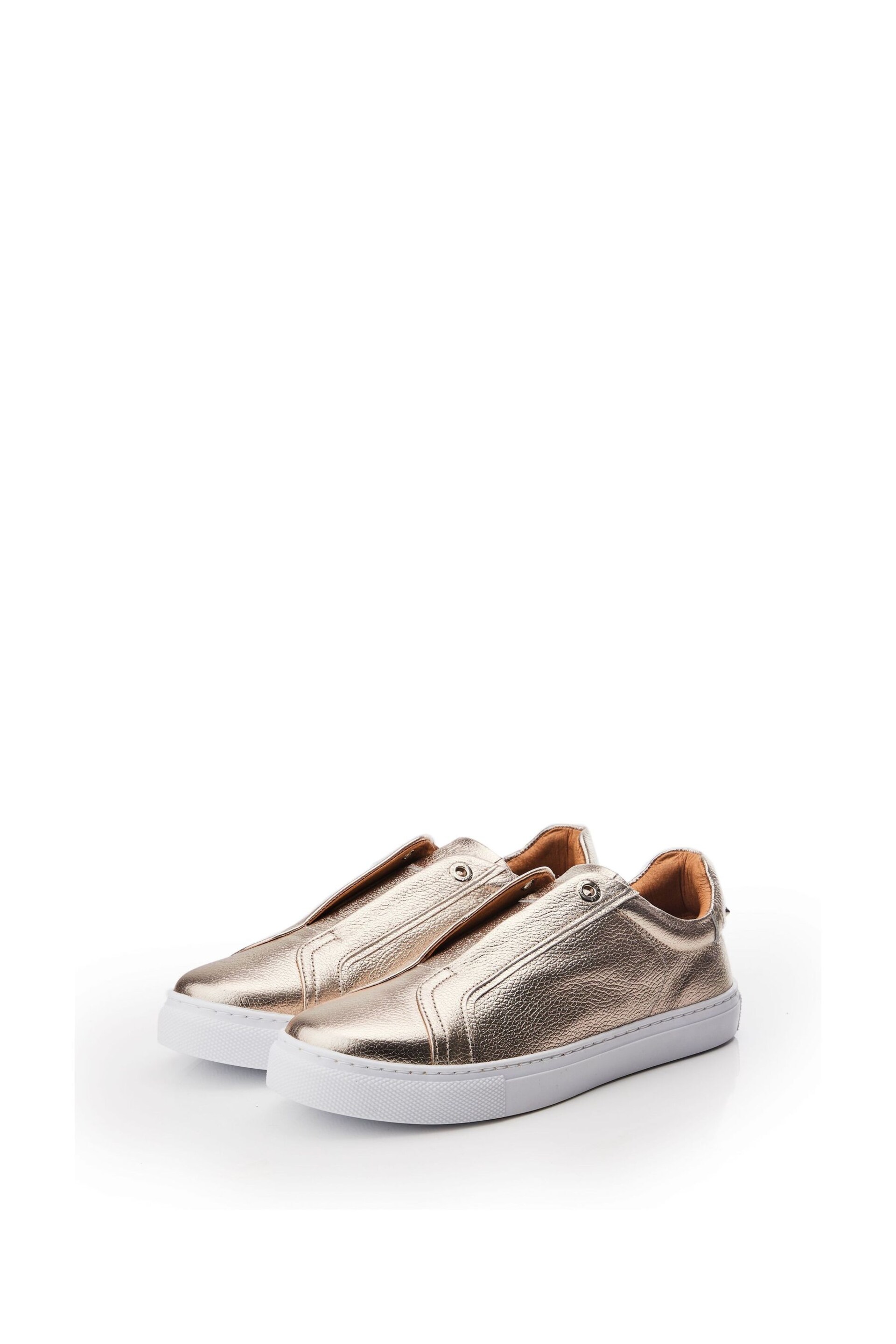 Moda in Pelle Bencina Slip On White Trainers with Elastic - Image 2 of 4