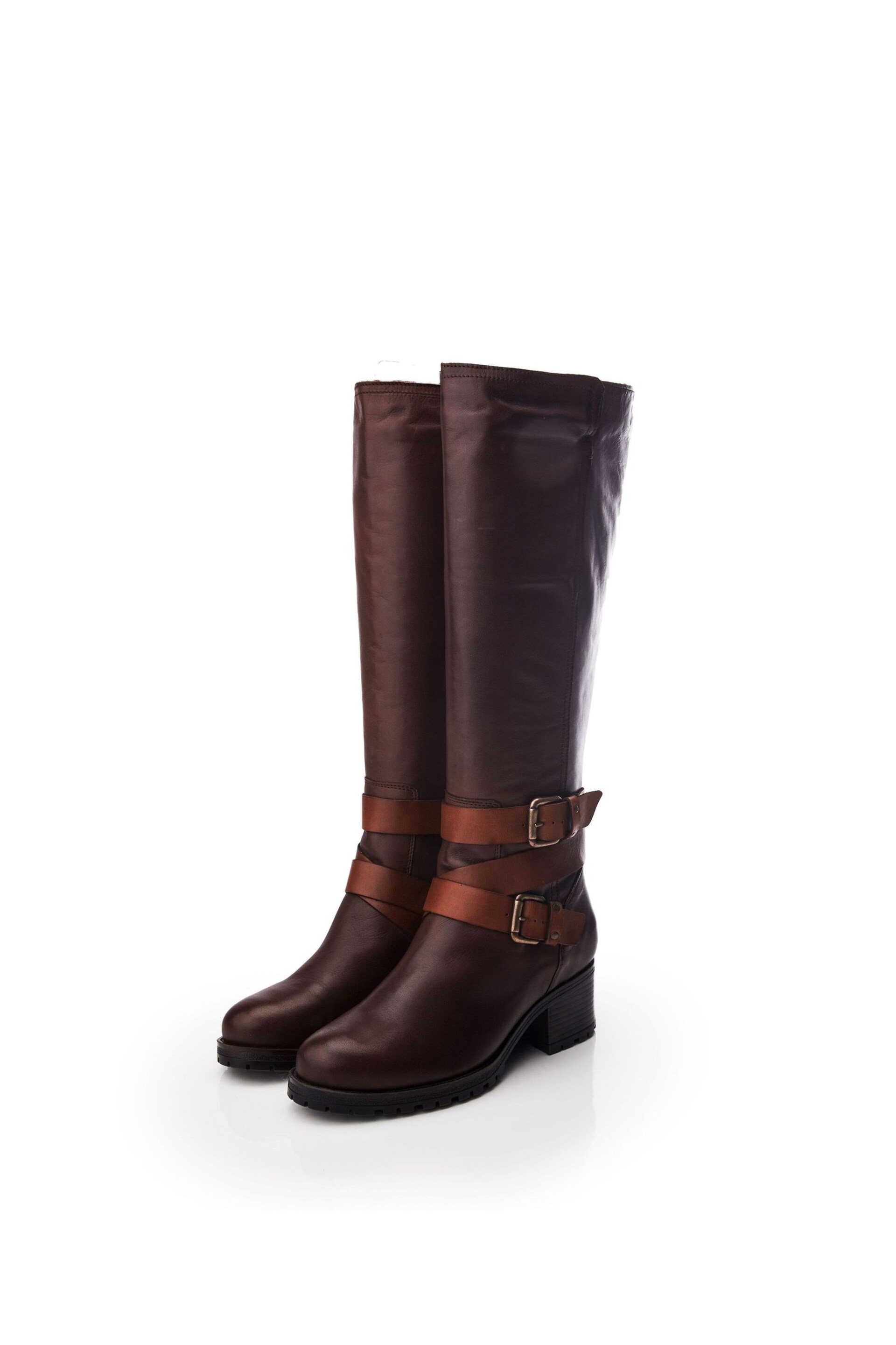 Moda in Pelle 	Brown Hadleigh Buckle Detail Chunky Long Boots - Image 2 of 3