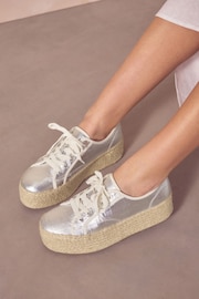 Silver Forever Comfort® Chunky Flatform Espadrille Lace Up Trainers - Image 2 of 9