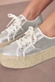 Silver Forever Comfort® Chunky Flatform Espadrille Lace Up Trainers - Image 4 of 9