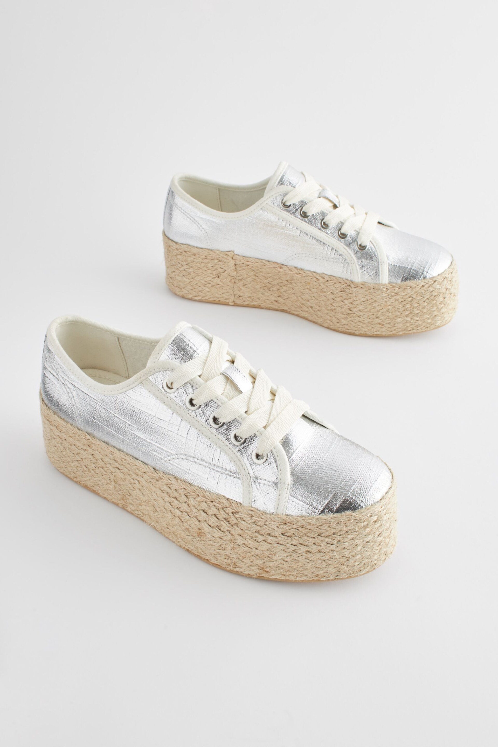 Silver Forever Comfort® Chunky Flatform Espadrille Lace Up Trainers - Image 6 of 9
