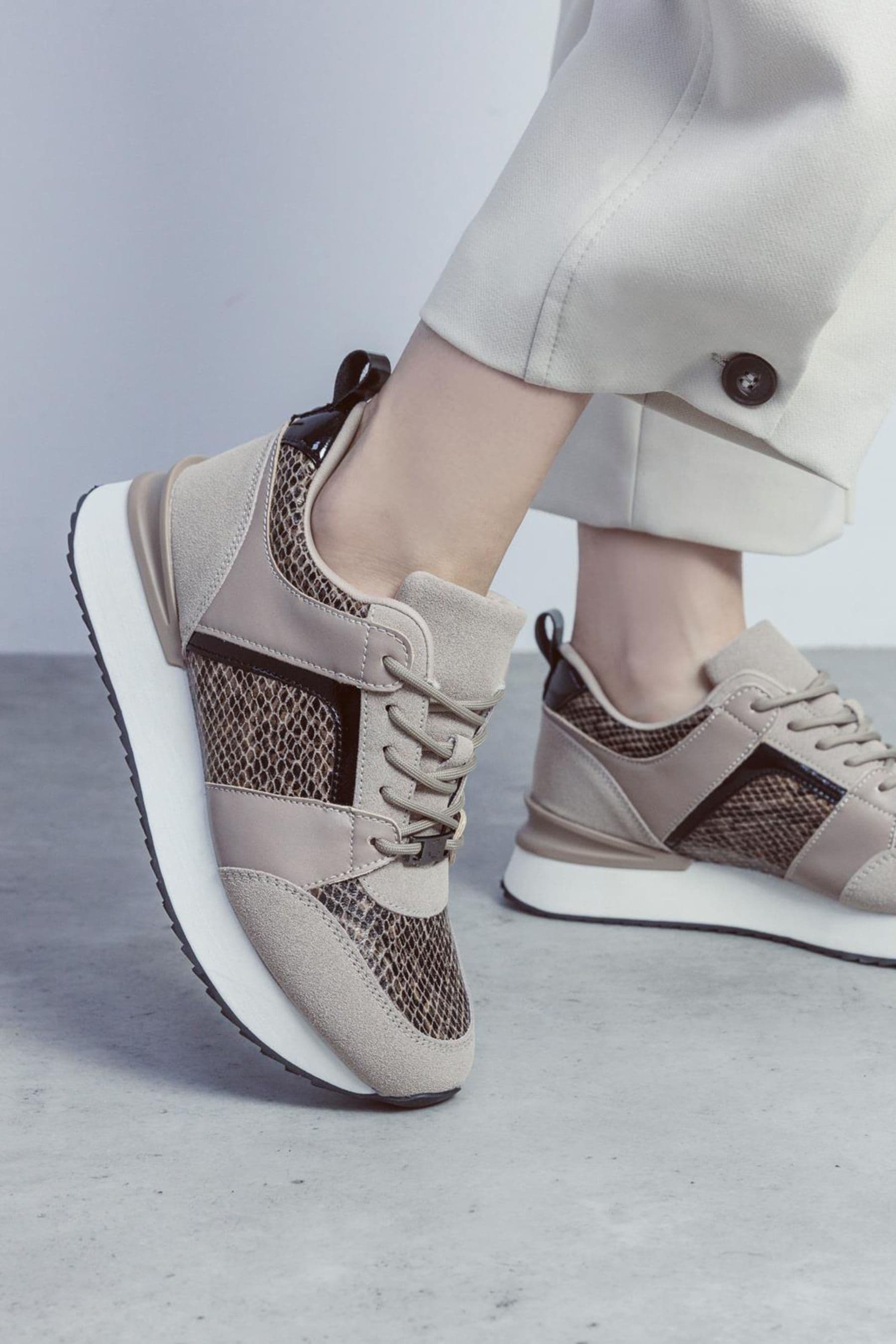 Buy Moda in Pelle Addele Slab Sole Lace Up Trainers With Snake Pu from Next Luxembourg