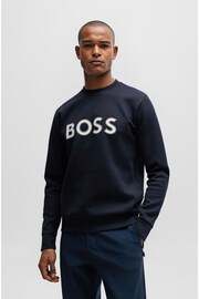 BOSS Blue Cotton-Blend Sweatshirt With HD Logo Print - Image 1 of 5