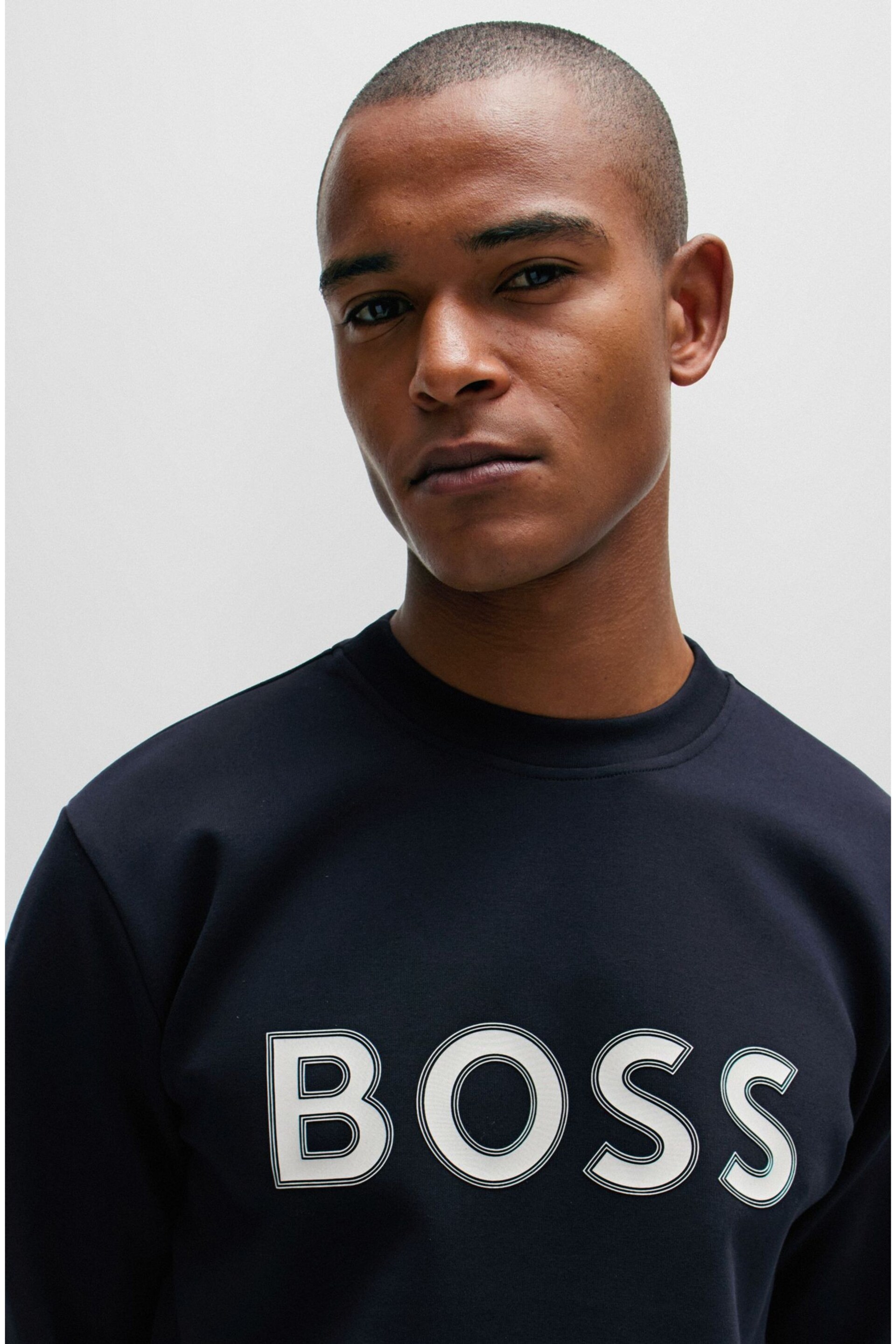 BOSS Blue Cotton-Blend Sweatshirt With HD Logo Print - Image 4 of 5