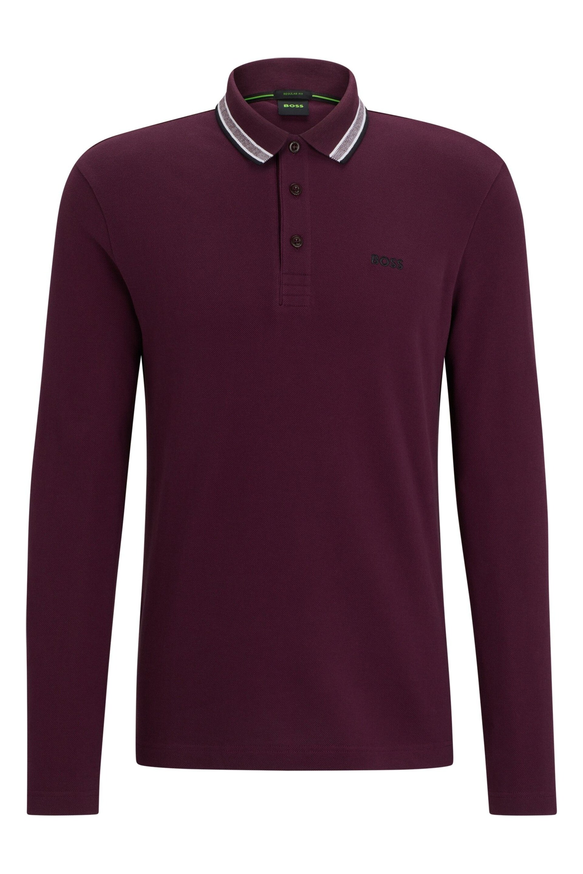 BOSS Purple Tipped Collar Long Sleeve Polo Shirt - Image 5 of 5