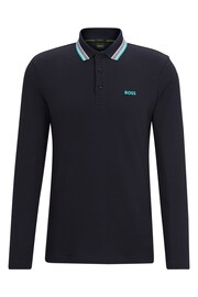 BOSS Blue Tipped Collar Long Sleeve Polo Shirt - Image 5 of 5