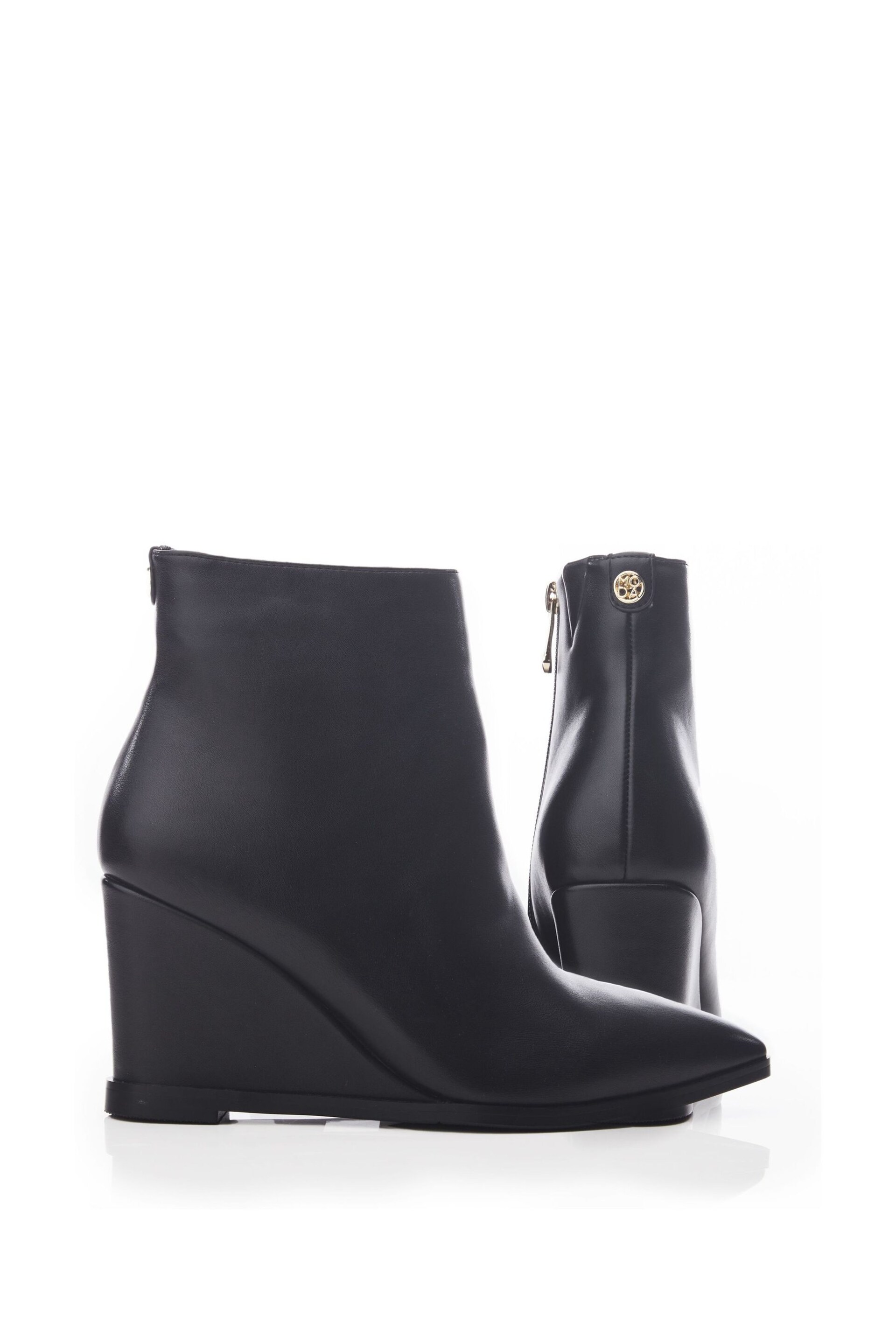 Moda in Pelle Nammie Pointed Toe Wedge Black Ankle Boots - Image 2 of 4