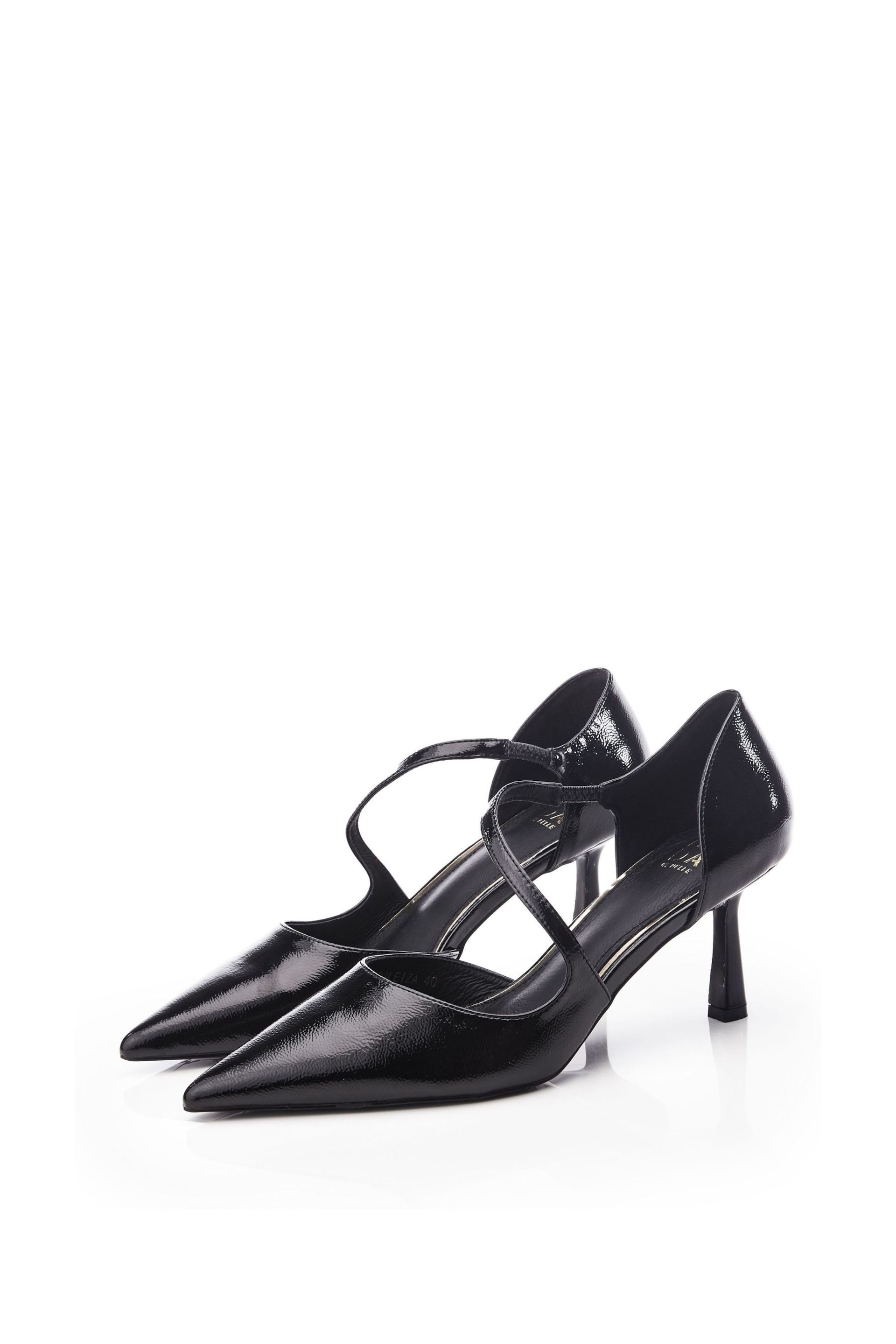 Moda in Pelle Daleiza Heeled Pointed Crossover Court Black Shoes - Image 2 of 4