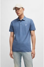BOSS Mid Blue Slim Fit Stretch-Cotton Polo Shirt With Logo Patch - Image 1 of 4