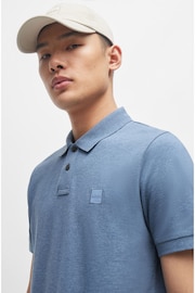 BOSS Mid Blue Slim Fit Stretch-Cotton Polo Shirt With Logo Patch - Image 4 of 4