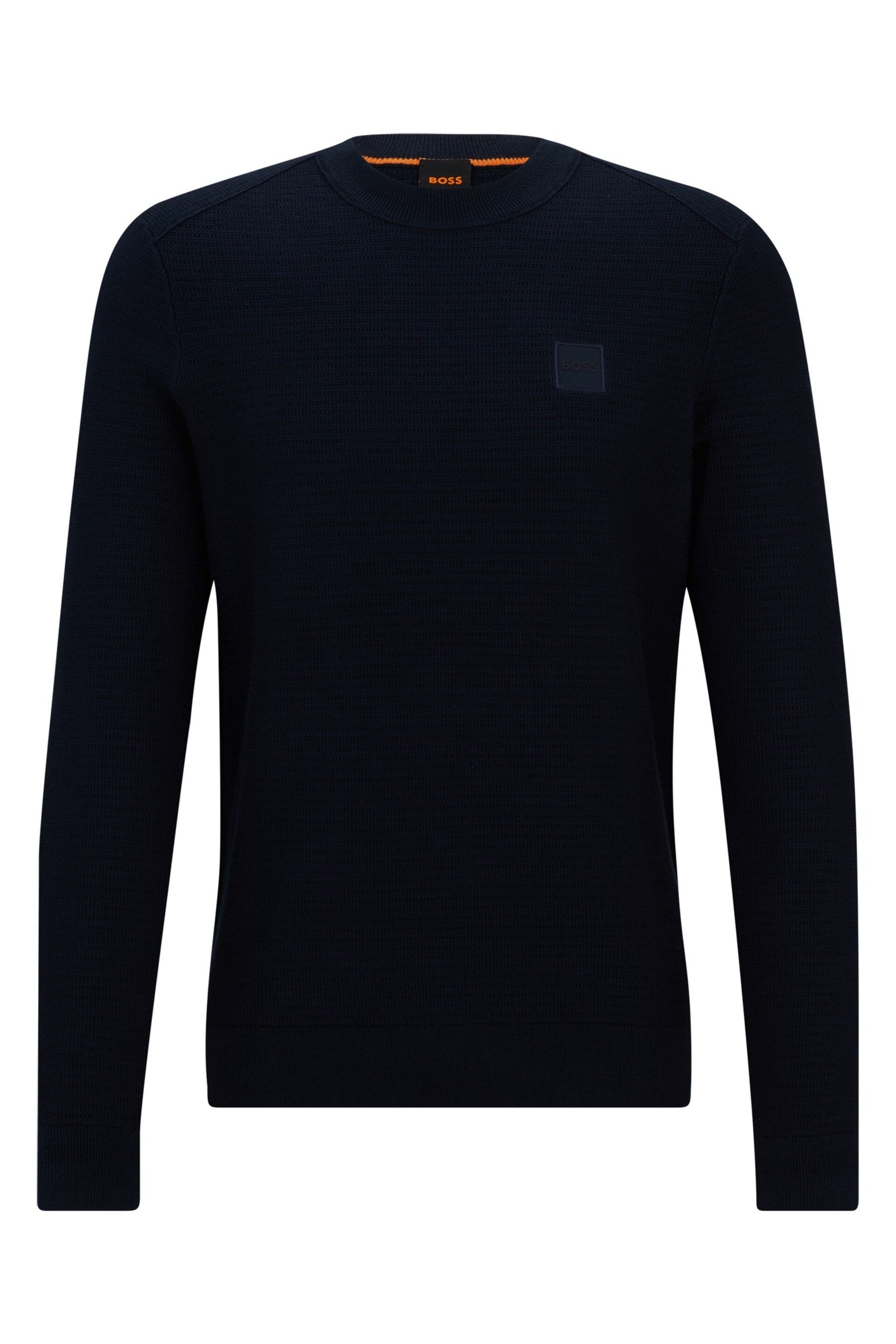 BOSS Dark Blue Cashmere Blend Logo Patch Jumper - Image 5 of 5