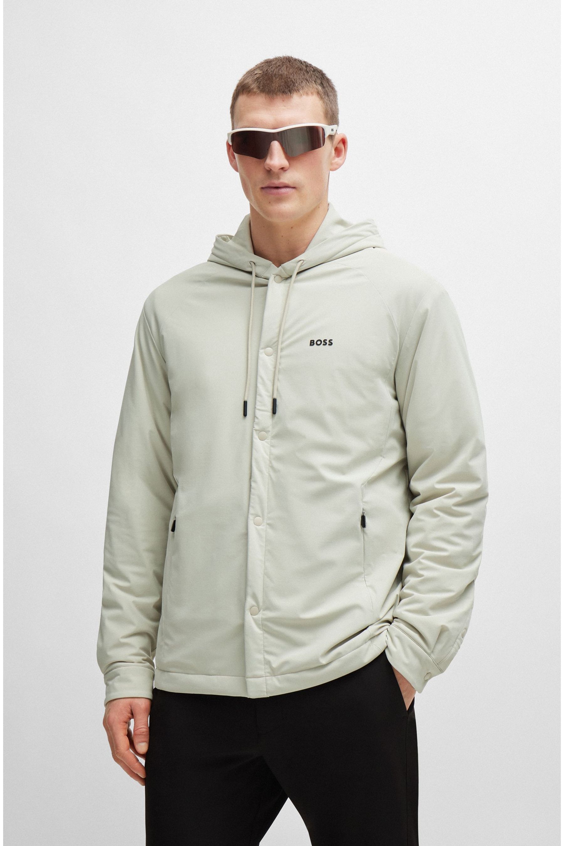 Buy BOSS Cream Button Up Hooded Overshirt Jacket from Next Luxembourg