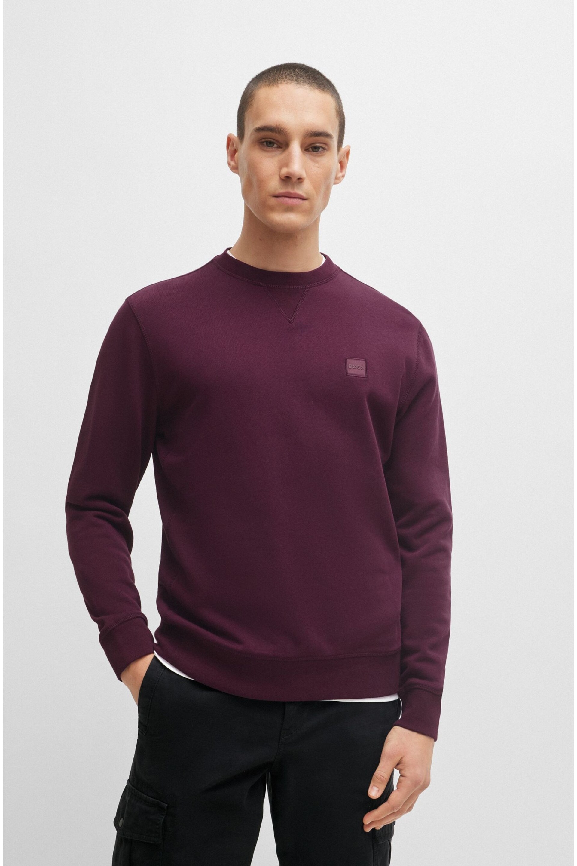 BOSS Purple Cotton Terry Relaxed Fit Sweatshirt - Image 1 of 5