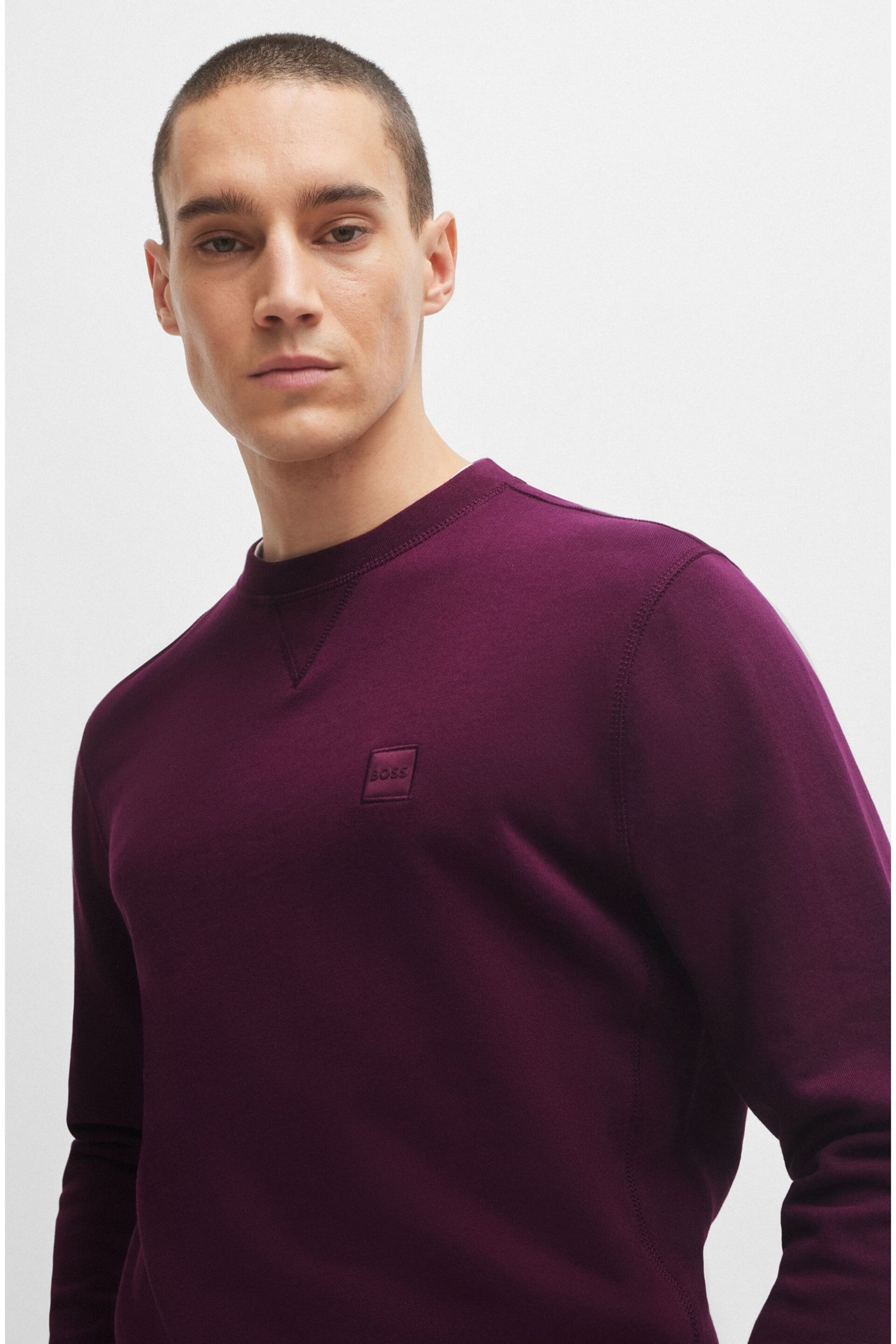 BOSS Purple Cotton Terry Relaxed Fit Sweatshirt - Image 4 of 5