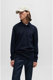 BOSS Blue Waffle Texture Long Sleeve Polo Shirt - Image 1 of 5