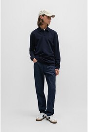 BOSS Blue Waffle Texture Long Sleeve Polo Shirt - Image 3 of 5