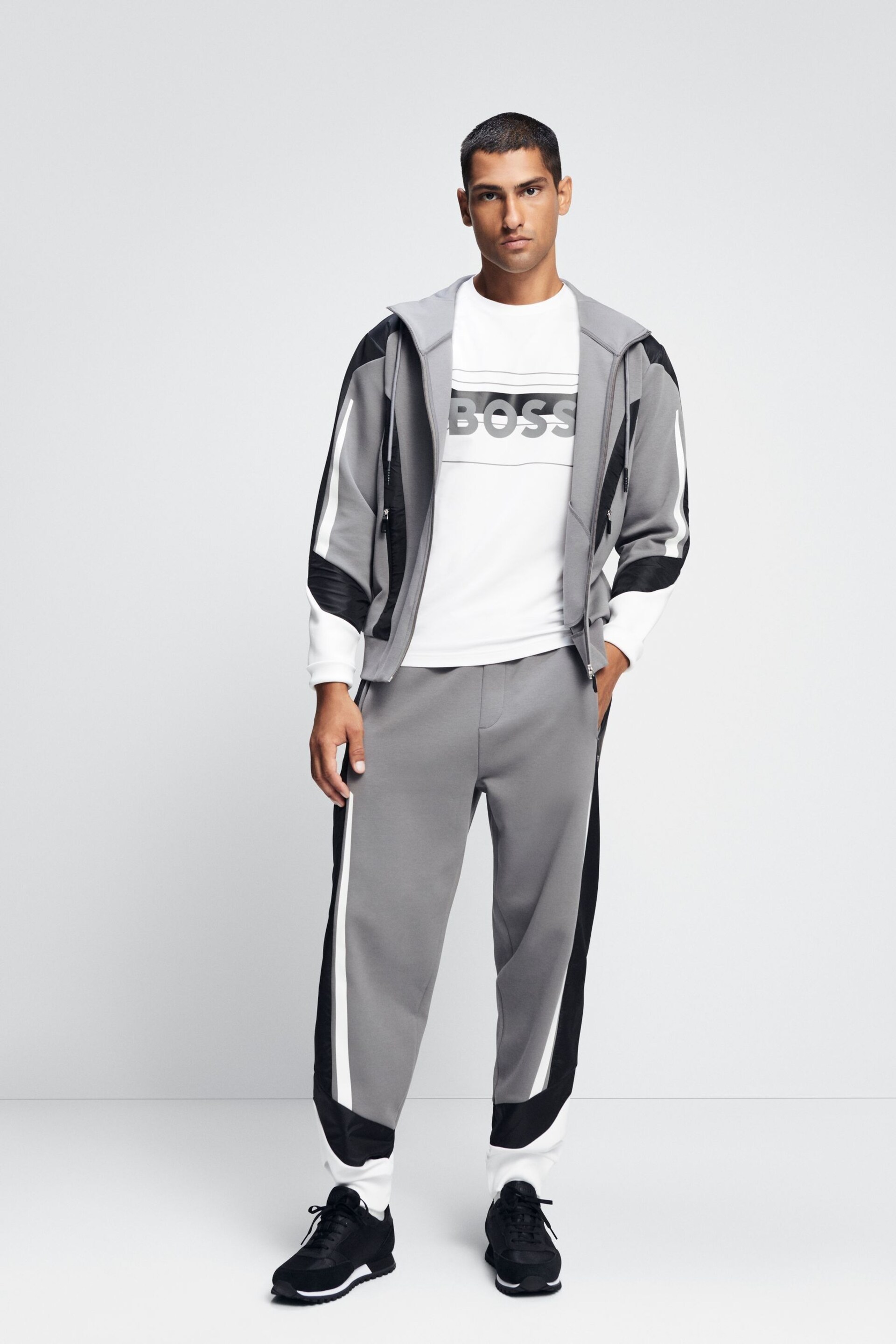 BOSS Grey Relaxed Fit Contrast Panel Sporty Joggers - Image 1 of 7