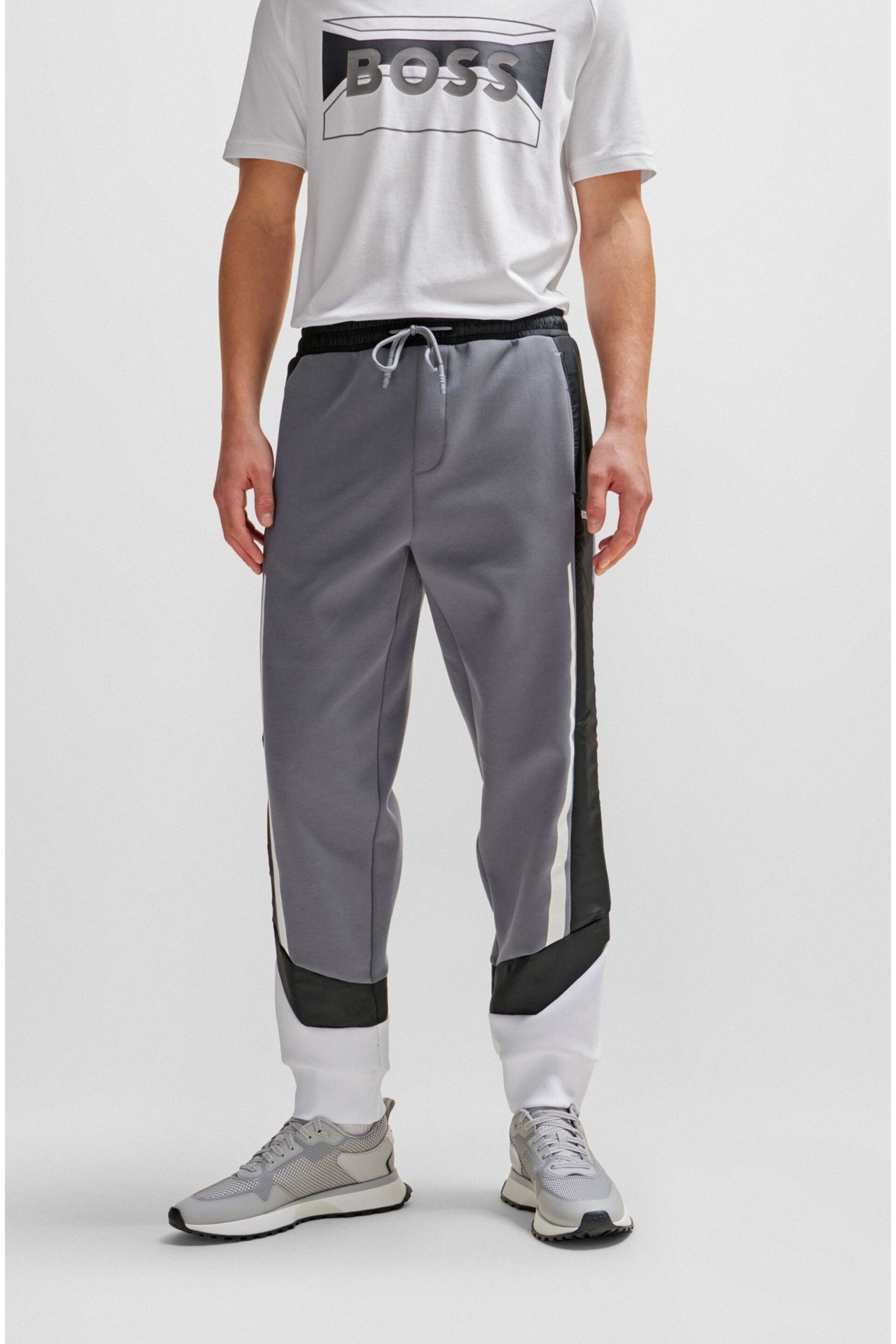 BOSS Grey Relaxed Fit Contrast Panel Sporty Joggers - Image 2 of 7
