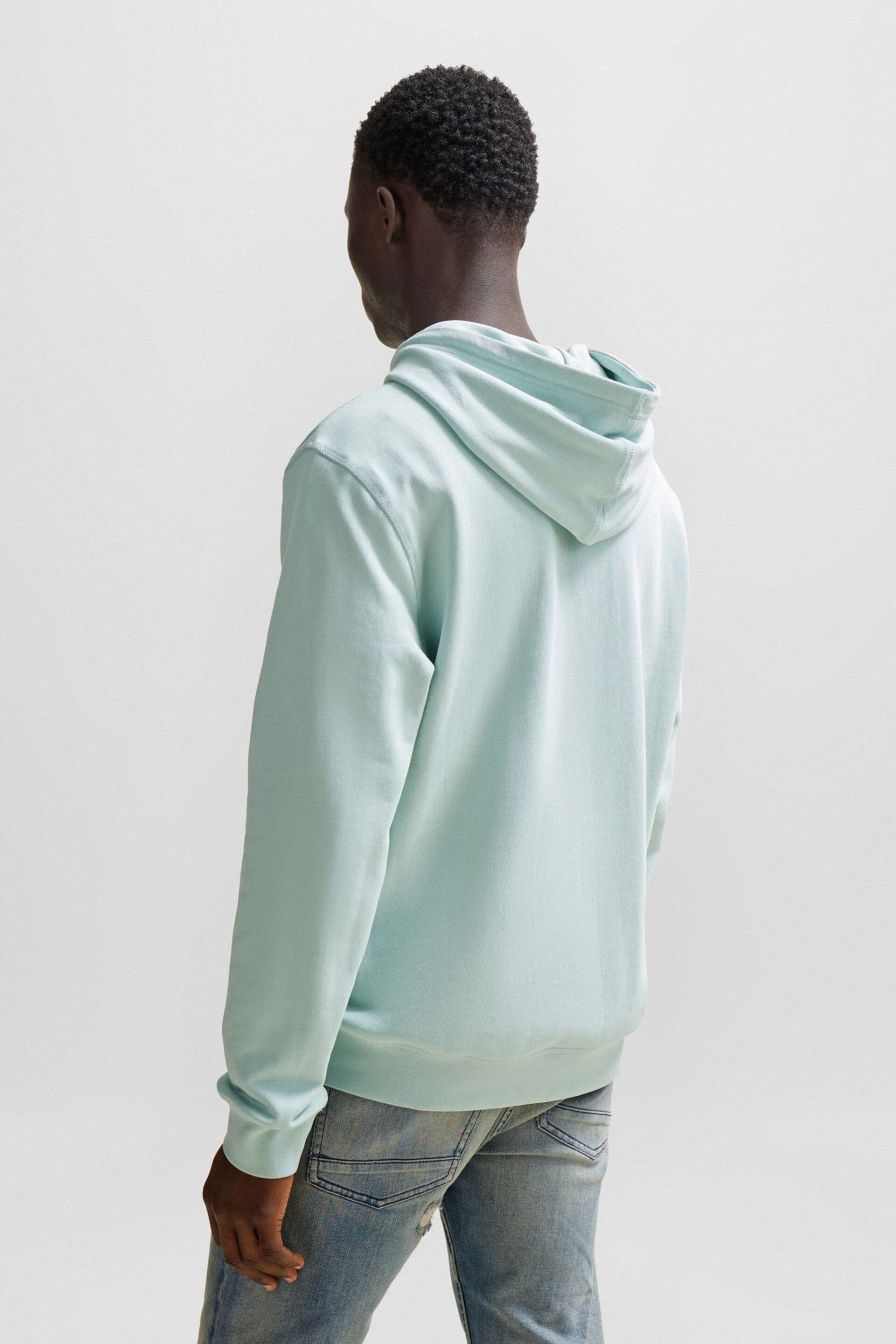 BOSS Blue Light Logo-Patch Hoodie In Cotton Terry - Image 2 of 6