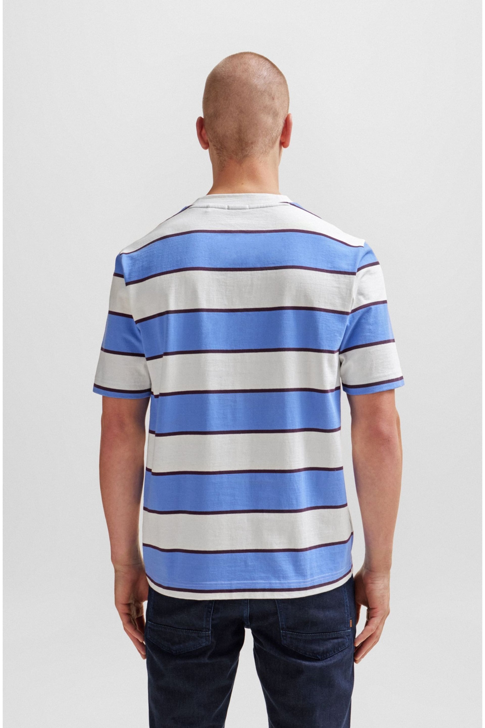BOSS White/Purple Block Stripe Pocket T-Shirt - Image 3 of 6