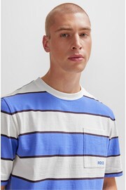 BOSS White/Purple Block Stripe Pocket T-Shirt - Image 5 of 6