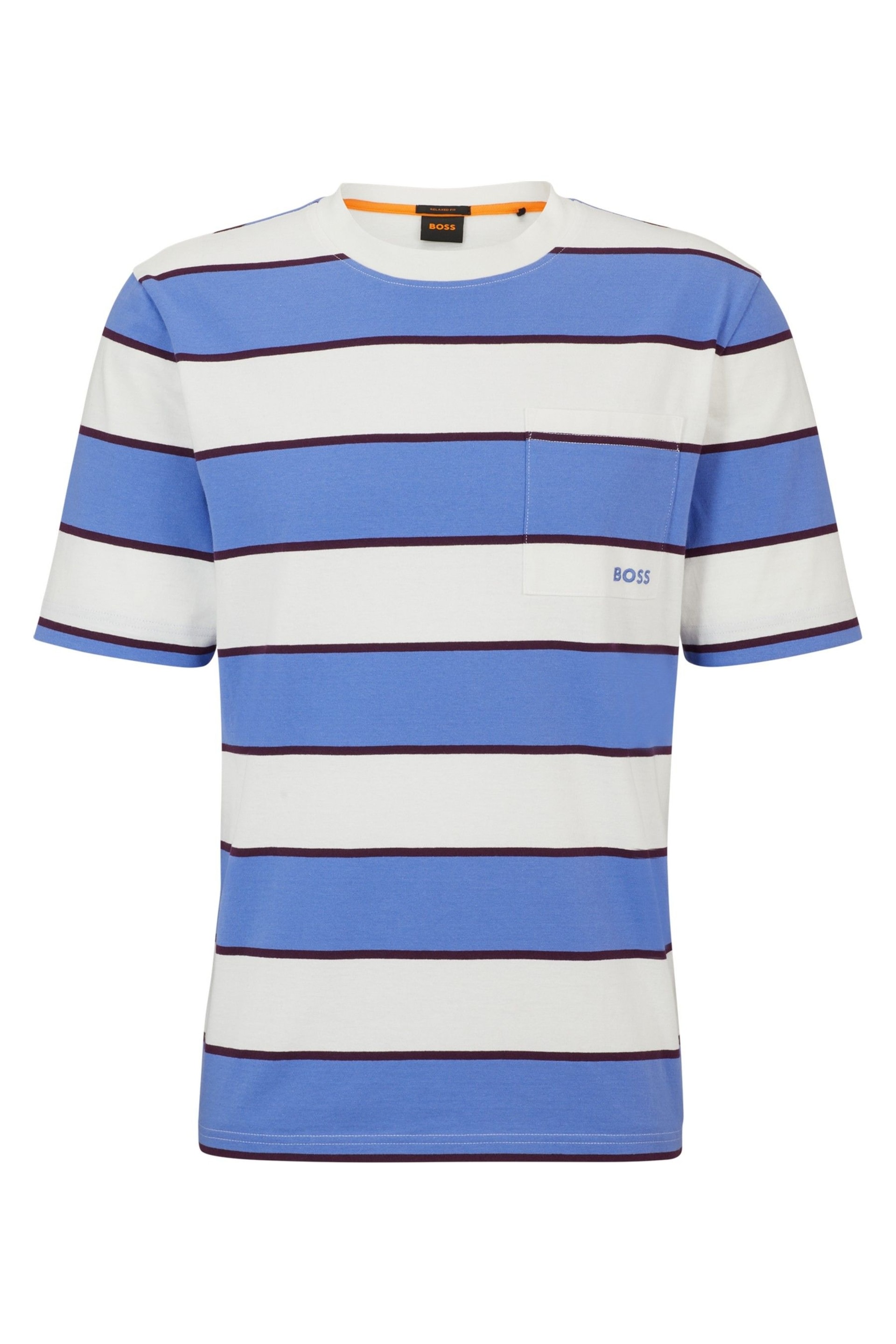 BOSS White/Purple Block Stripe Pocket T-Shirt - Image 6 of 6