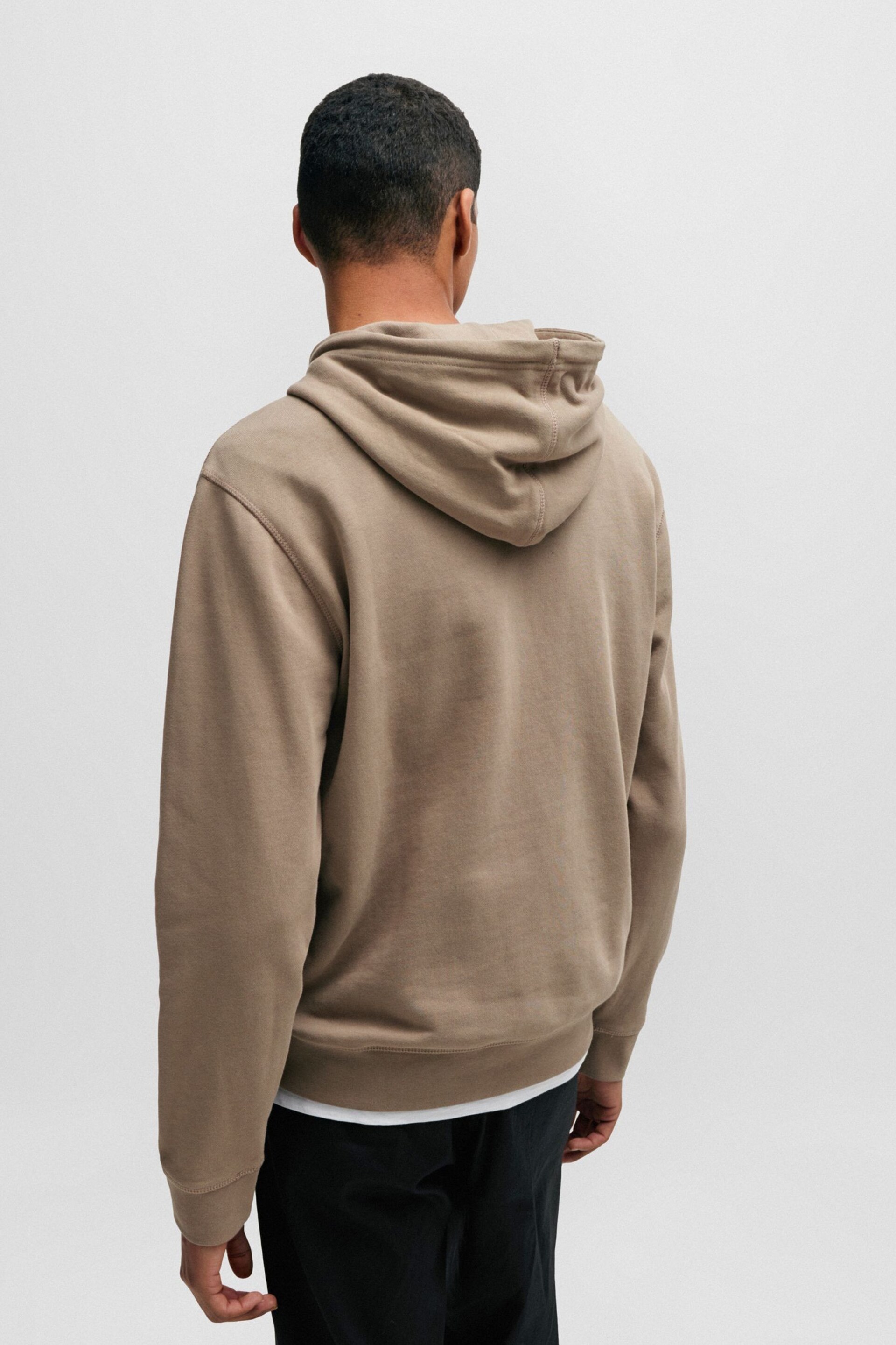 BOSS Brown Logo-Patch Hoodie In Cotton Terry - Image 2 of 5