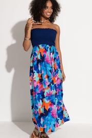 Pour Moi Blue Multi Floral Strapless Shirred Bodice Maxi Beach Dress - Image 1 of 4