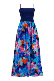 Pour Moi Blue Multi Floral Strapless Shirred Bodice Maxi Beach Dress - Image 3 of 4