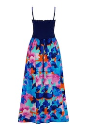 Pour Moi Blue Multi Floral Strapless Shirred Bodice Maxi Beach Dress - Image 4 of 4