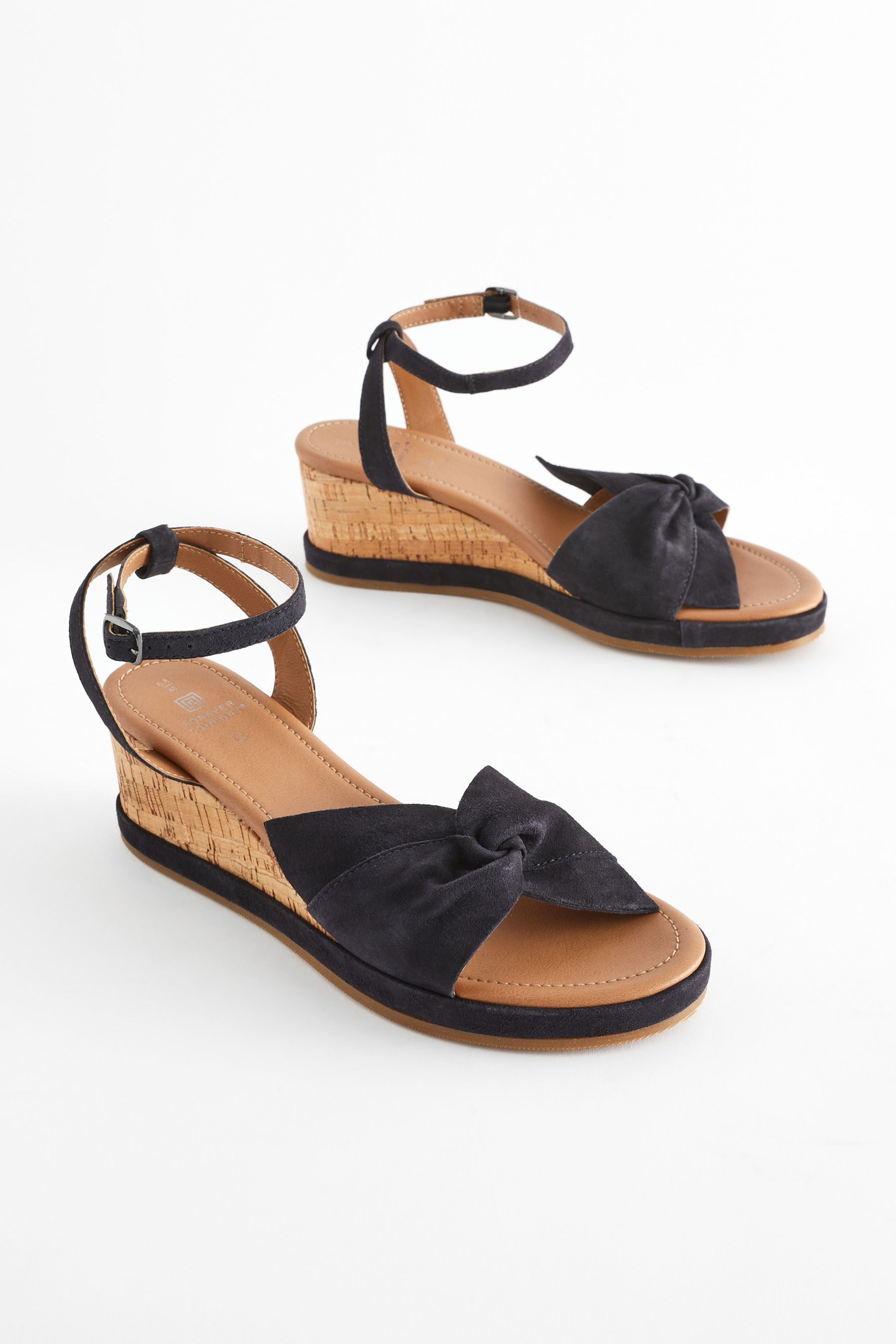 Buy Navy Forever Comfort Leather Bow Low Wedges from the Next UK online shop