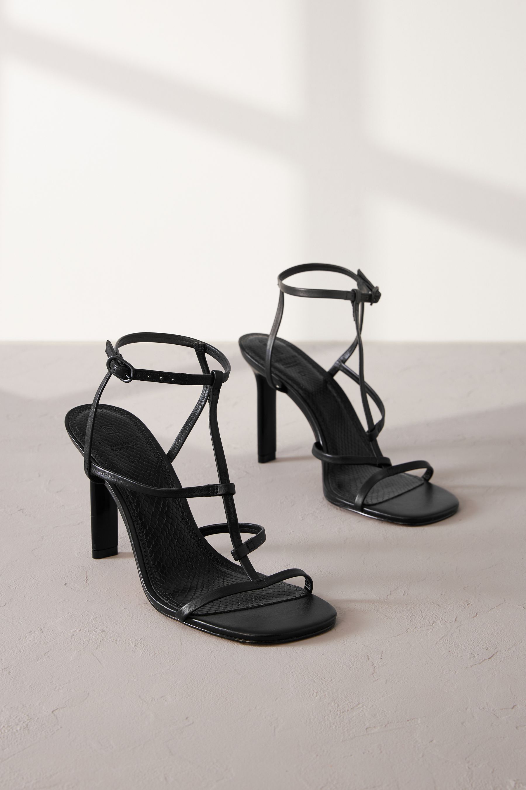 Buy Black Signature Leather Strappy Heeled Sandals from Next Luxembourg