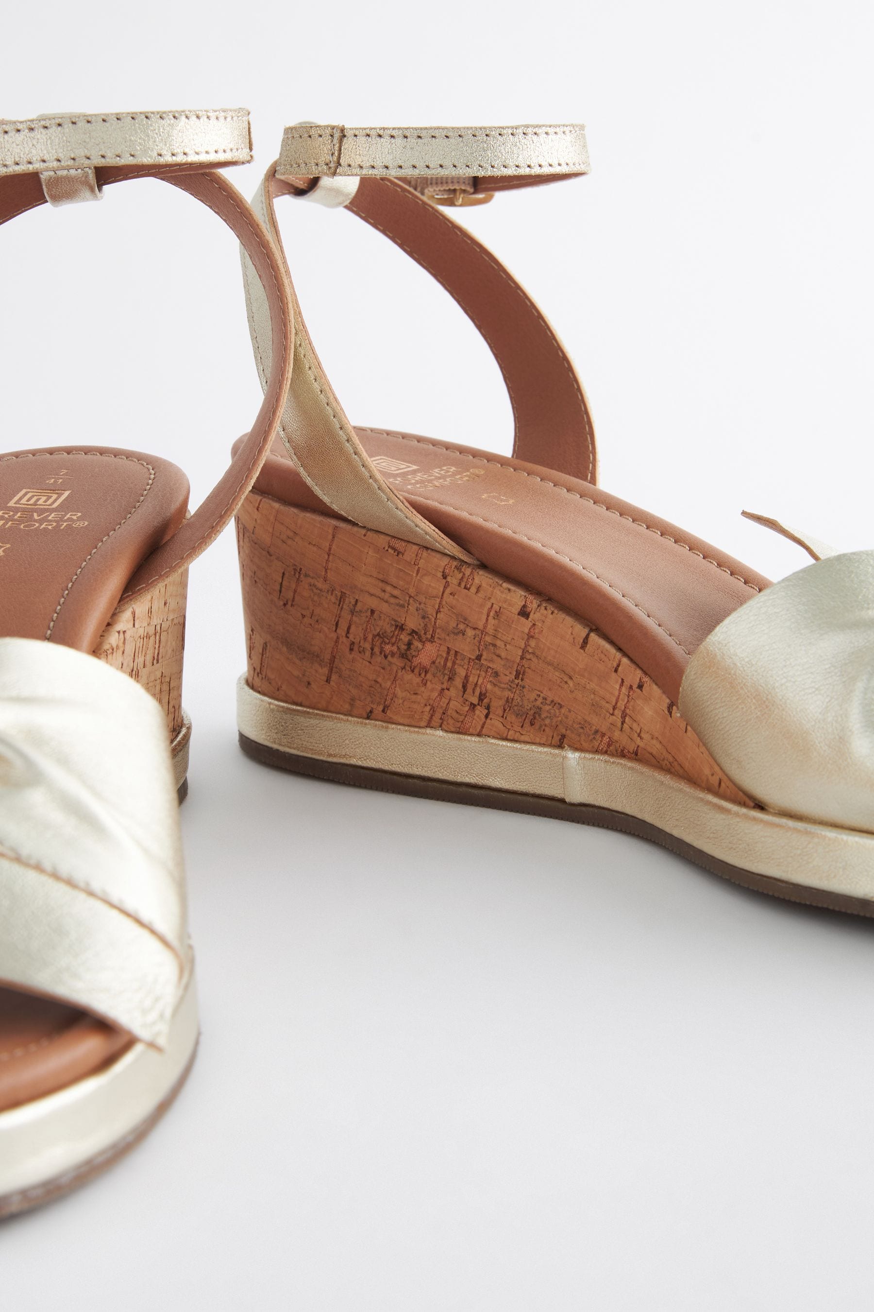 Gold Forever Comfort Leather Bow Low Wedges