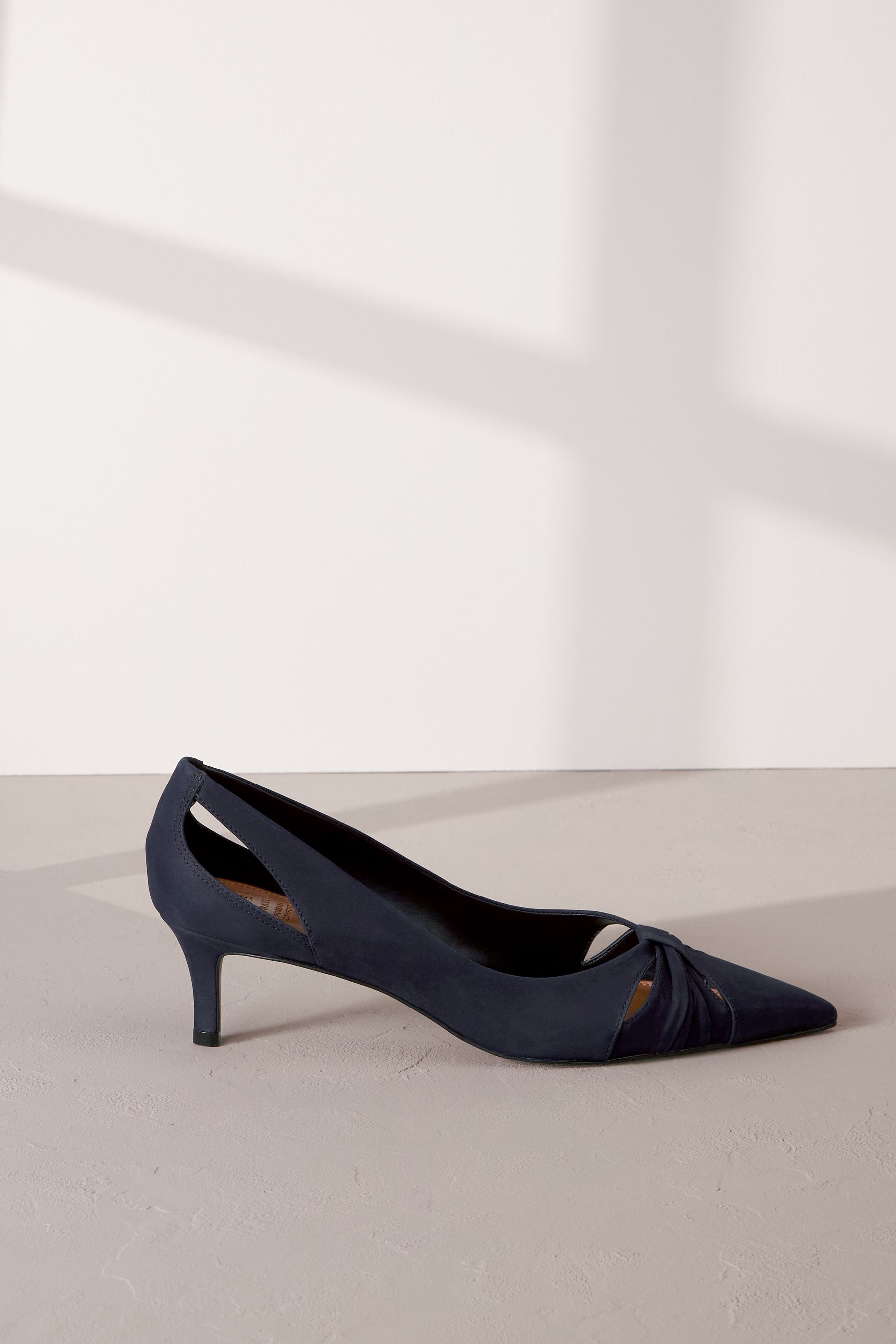 Buy Navy Blue Signature Leather Cutout Kitten Heels from Next Luxembourg