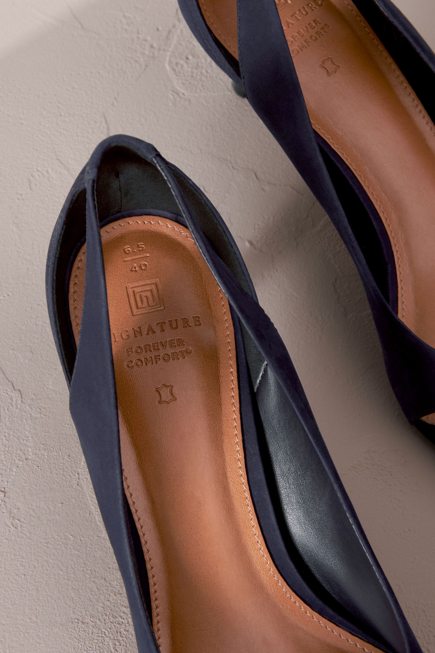 Buy Navy Blue Signature Leather Cutout Kitten Heels from Next Luxembourg