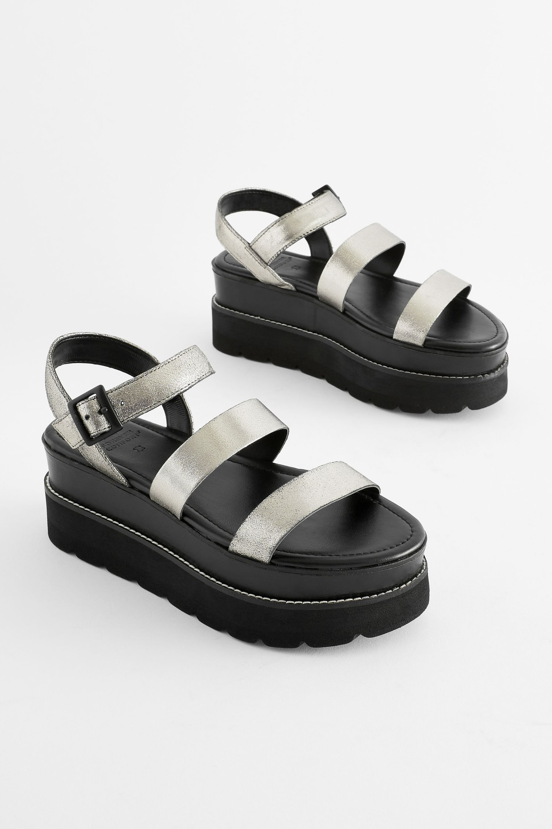 Pewter Forever Comfort® Leather Chunky Flatform Sandals - Image 3 of 8