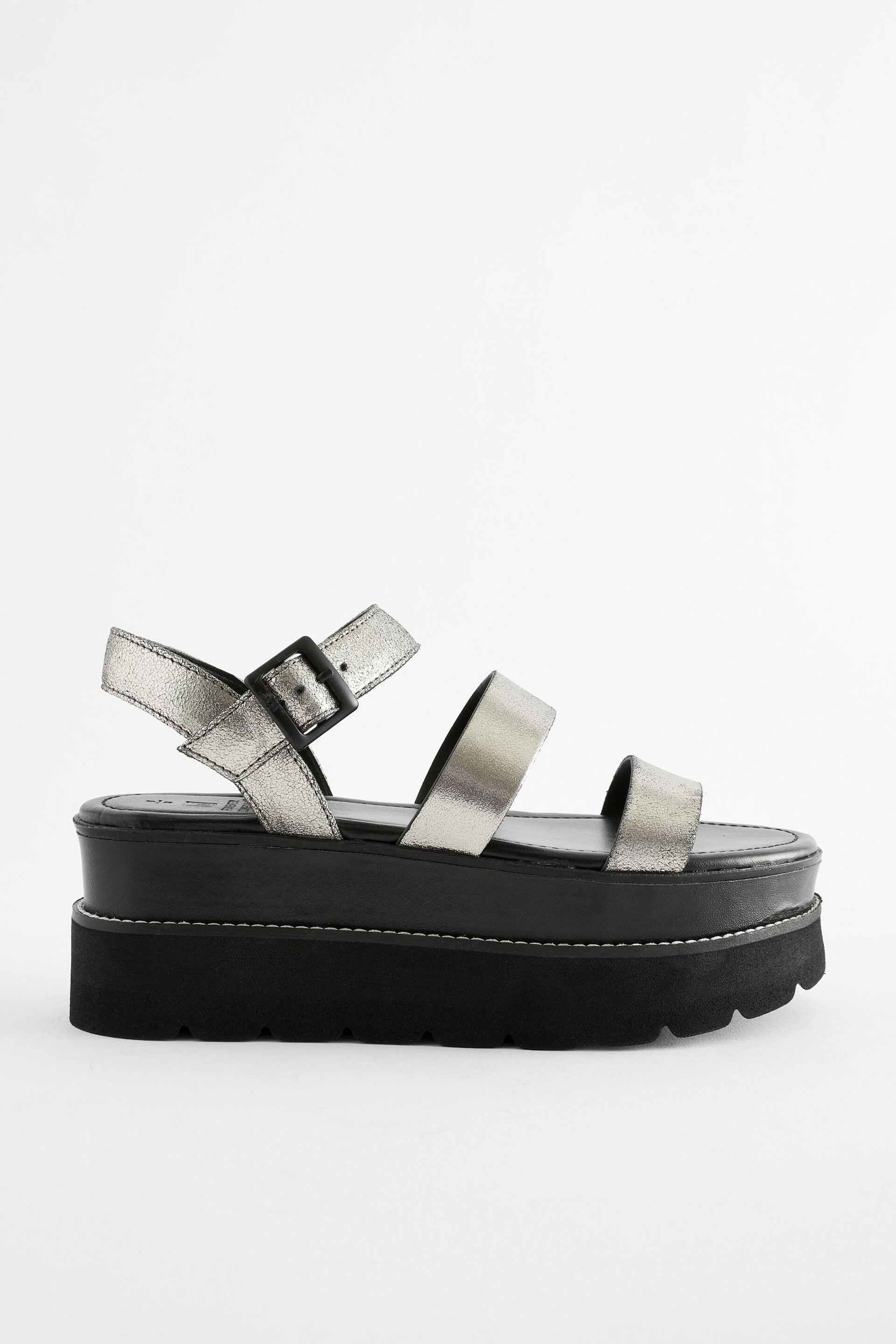 Pewter Forever Comfort® Leather Chunky Flatform Sandals - Image 4 of 8